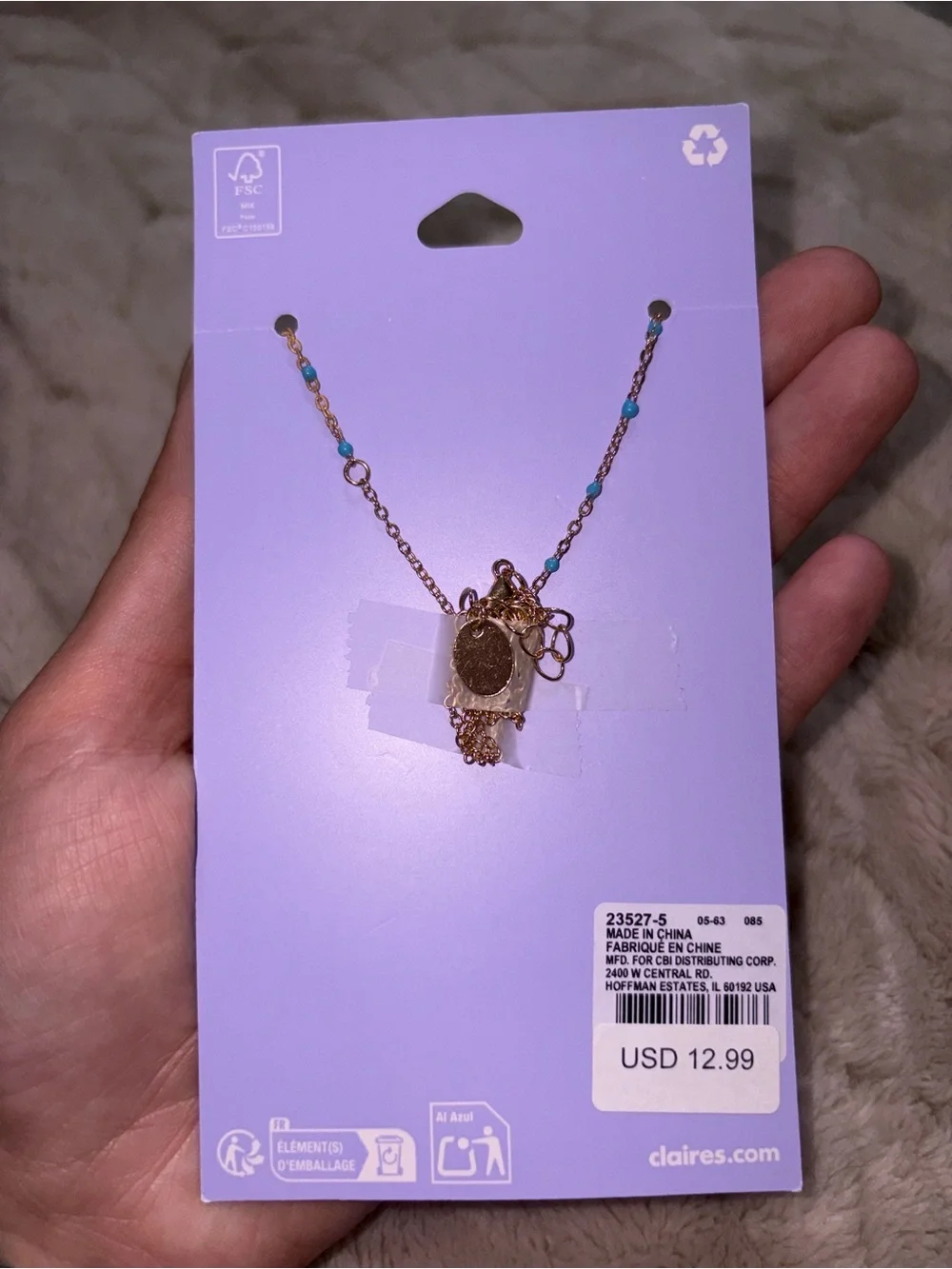 NWT-Claire's Blue Polka Dot Fish Necklace